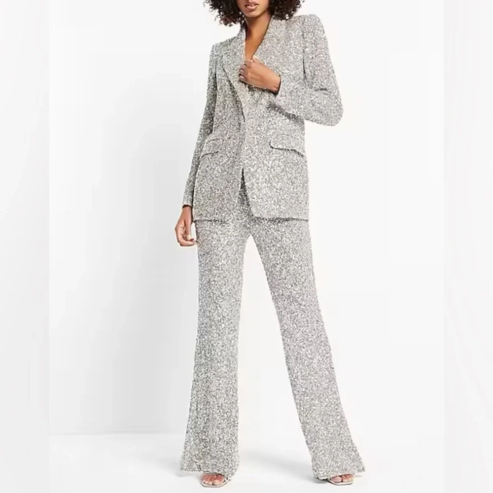 SHIPS TODAY Express NWT Sequin High Waist Flare Pants NYE Outfit 🎇 🥂 🍾 - Picture 1 of 2